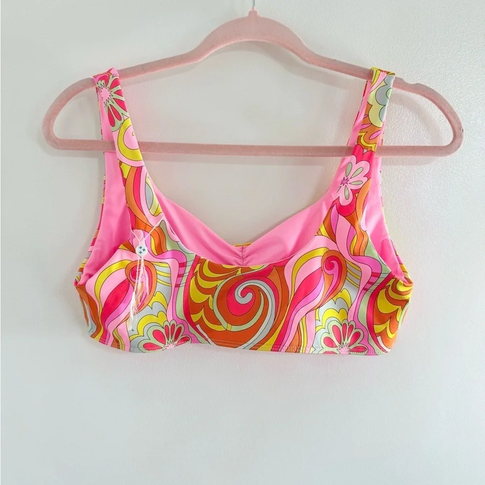 Frankie's Bikinis Pink Yellow Orange Floral Swirl Bikini Top